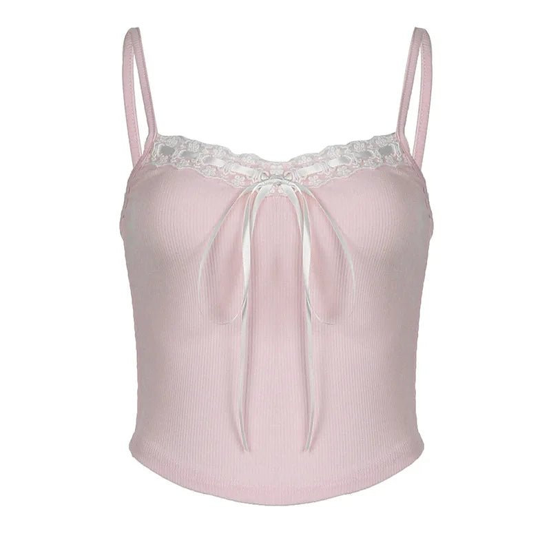 Lace Trim Pink Cami Top - Y2K Aesthetic Cute Crop Top for Coquette and Soft Girl Styles