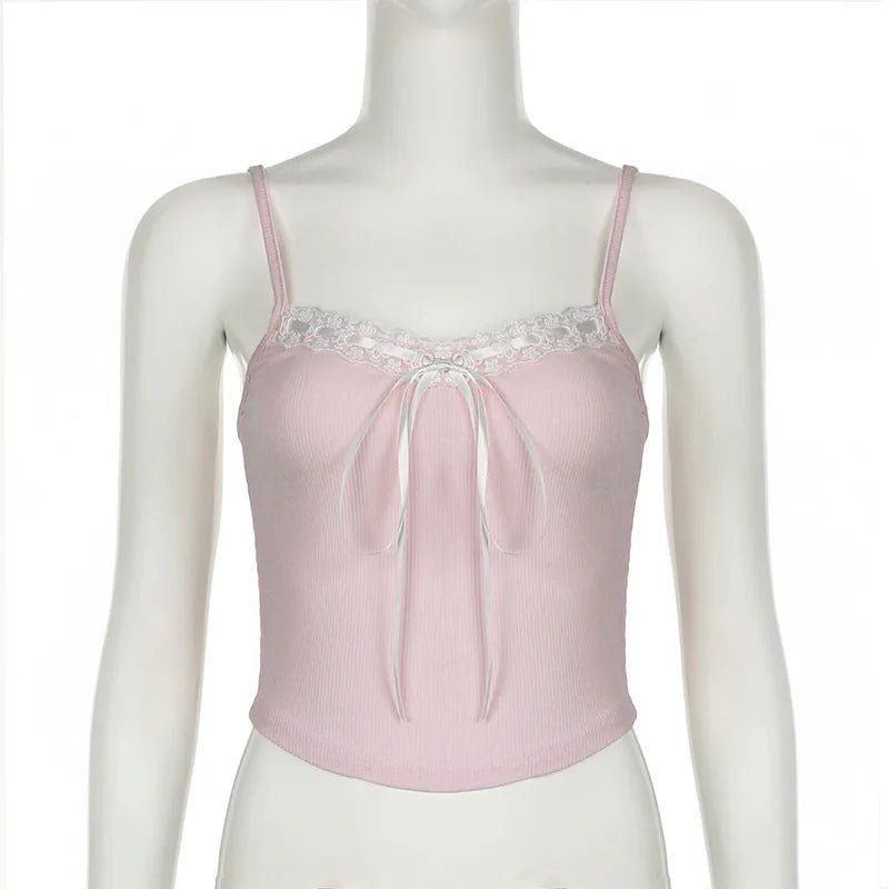 Lace Trim Pink Cami Top - Y2K Aesthetic Cute Crop Top for Coquette and Soft Girl Styles