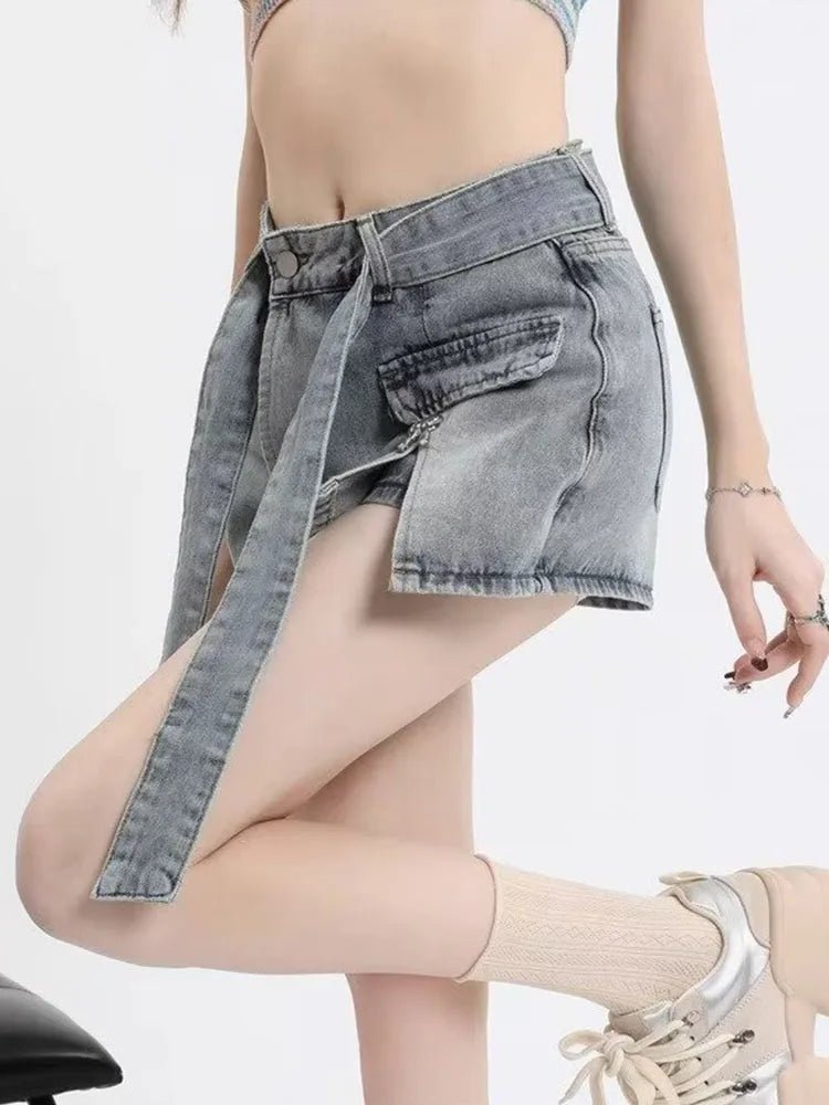 Lace-Up Blue Denim Cargo Skirt - Y2K Fashion Essential for Grunge and Coquette Aesthetics