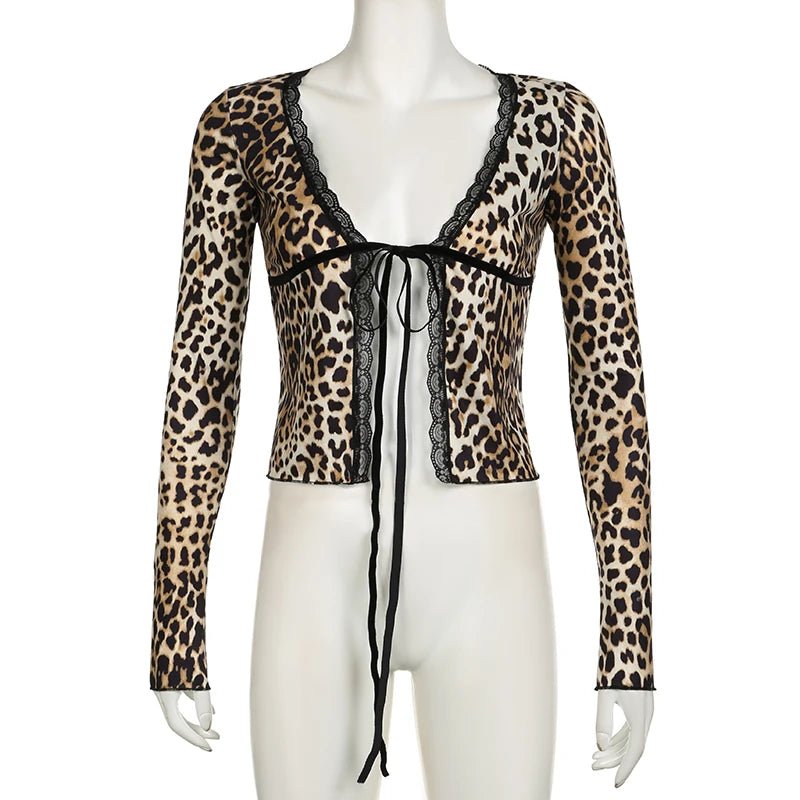 Leopard Lace-up Crop Top - Y2K Fashion Statement for Coquette and Grunge Aesthetics