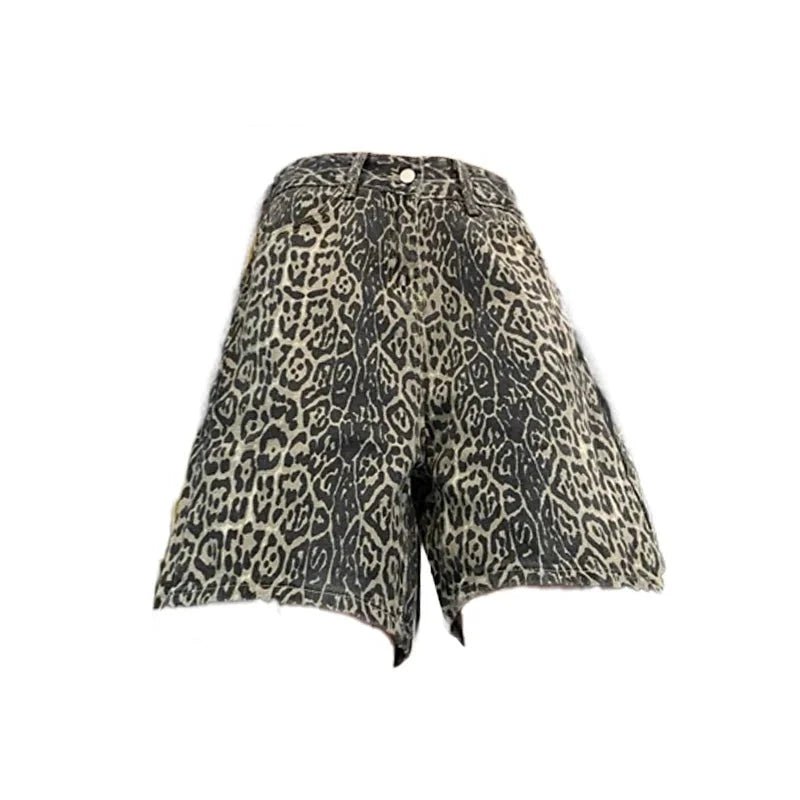 Leopard Print Denim Shorts for Y2K Aesthetic Outfits and Grunge Style Looks