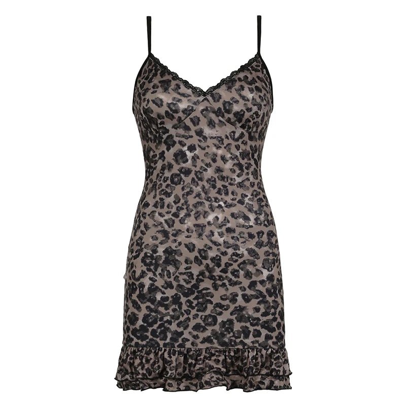 Leopard Print Spaghetti Strap Dress - Y2K Aesthetic Cute Summer Outfit for Trendy Looks