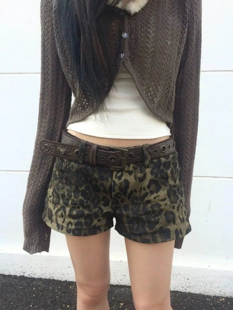 Leopard Print Y2K Denim Shorts for Trendy Coquette and Grunge Aesthetic Outfits