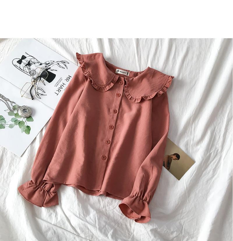 Long Sleeve Peter Pan Collar Cute Blouse - Y2K Aesthetic Top for Stylish Outfits