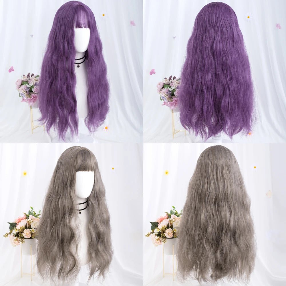 Long Wavy Purple Wig for Y2K Aesthetic, Coquette Style, and Grunge Fashion Looks