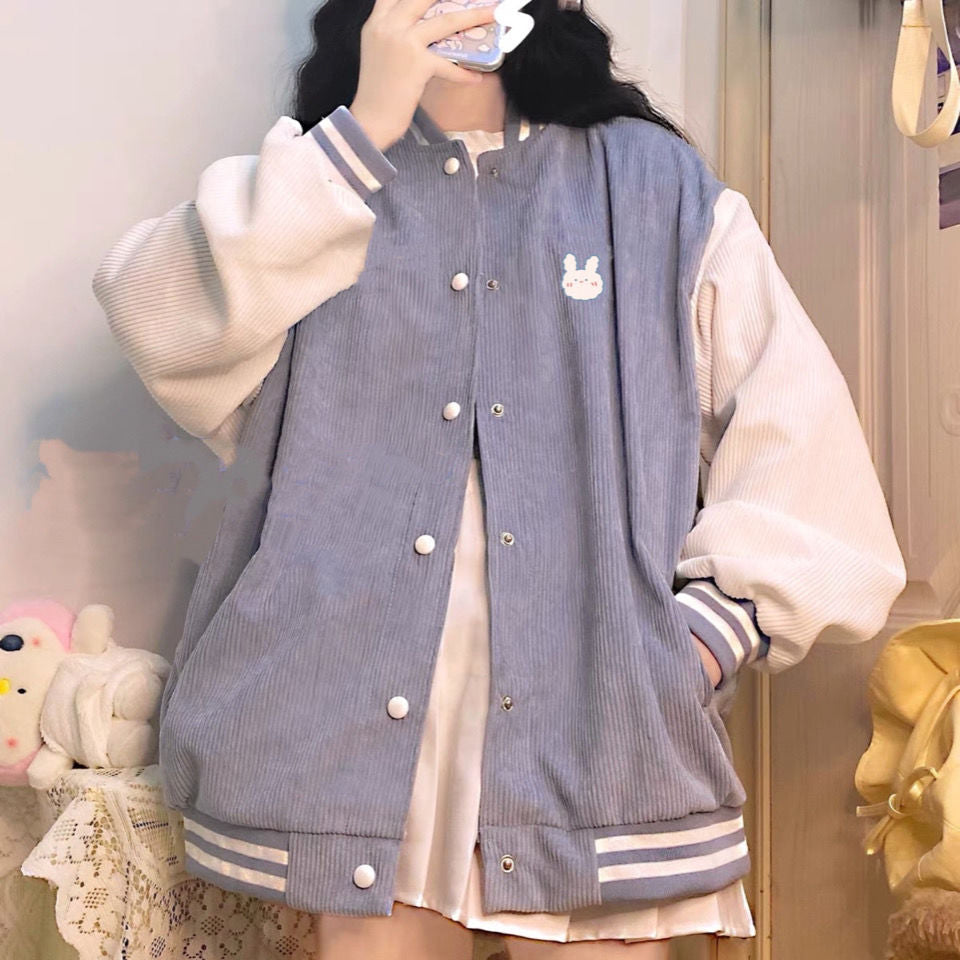 Loose Cute Colors Y2K Aesthetic Baseball Sweater Jacket for Trendy Outfits