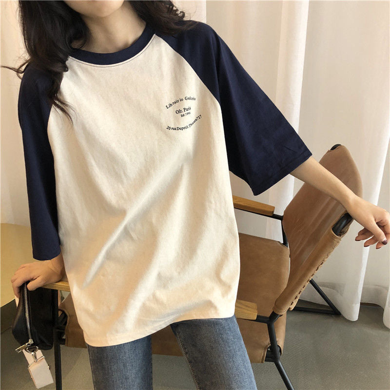 Loose Pocket Letter Y2K Aesthetic Raglan Sleeve Shirt for Trendy Casual Outfits