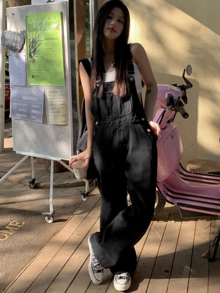 Loose Wide Leg Black Denim Jumpsuit - Y2K Aesthetic Fashion for Effortless Style