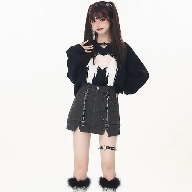 Love Wings V-Neck Sweater - Y2K Aesthetic Cozy Top for Cute and Comfy Outfits