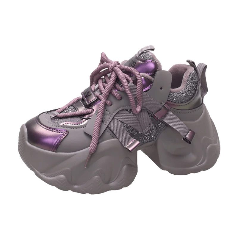 Metallic Violet Y2K Chunky Sneakers for Trendy Aesthetic Outfits and Comfy Style