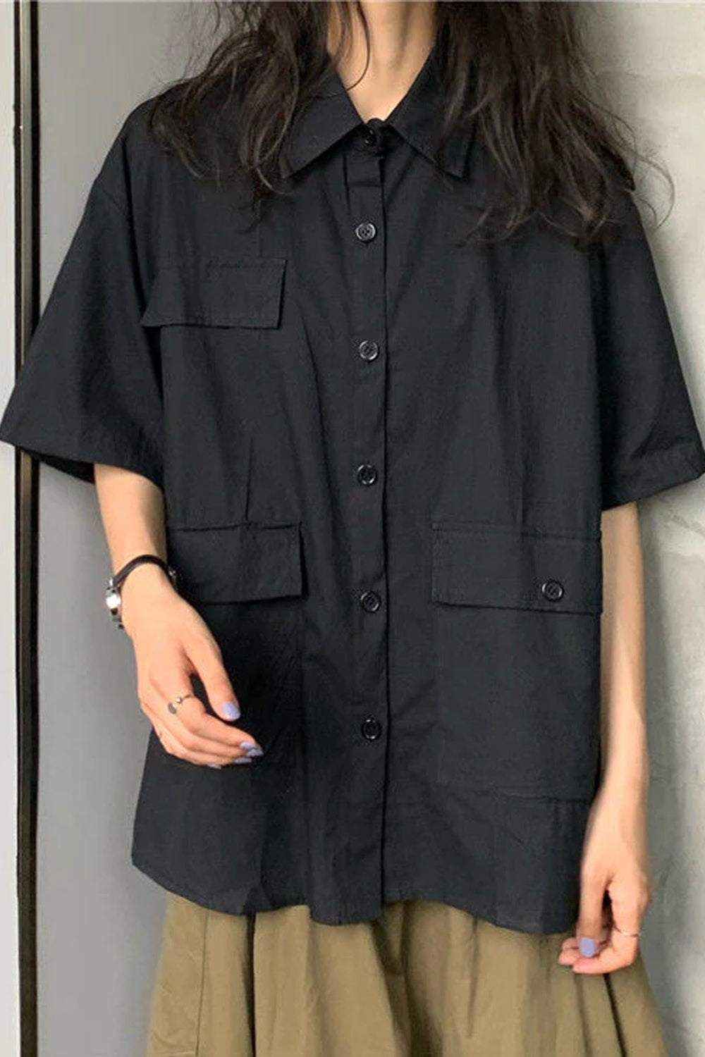 Multi-Pocket Loose Blouse Shirt - Y2K Fashion Essential for Aesthetic Outfits