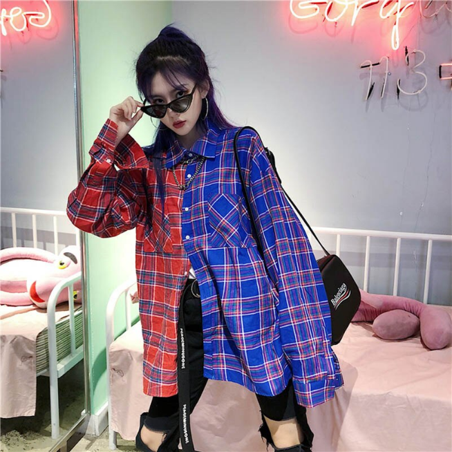 Multicolor Plaid Shirt - Y2K Aesthetic Top for Coquette and Grunge Style Outfits