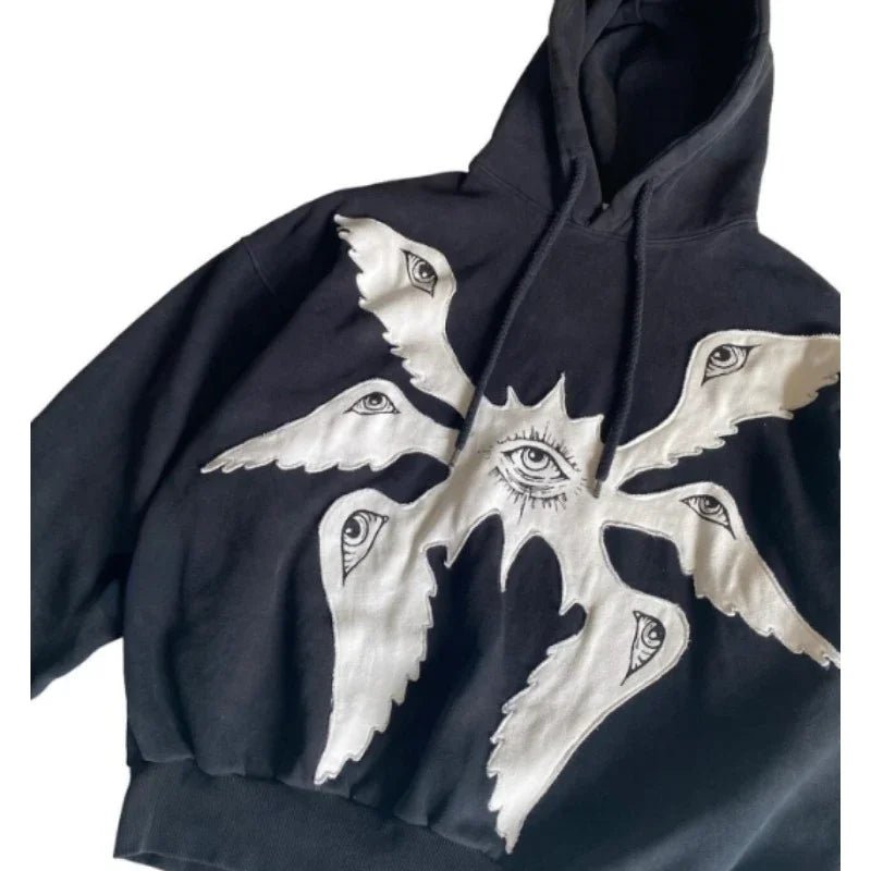 Mystic Eyes Y2K Embroidered Hoodie - Aesthetic Grunge Style for Trendy Outfits