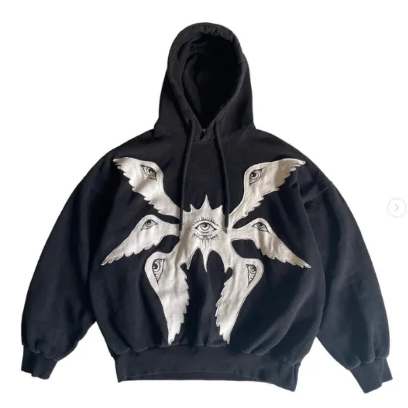 Mystic Eyes Y2K Embroidered Hoodie - Aesthetic Grunge Style for Trendy Outfits