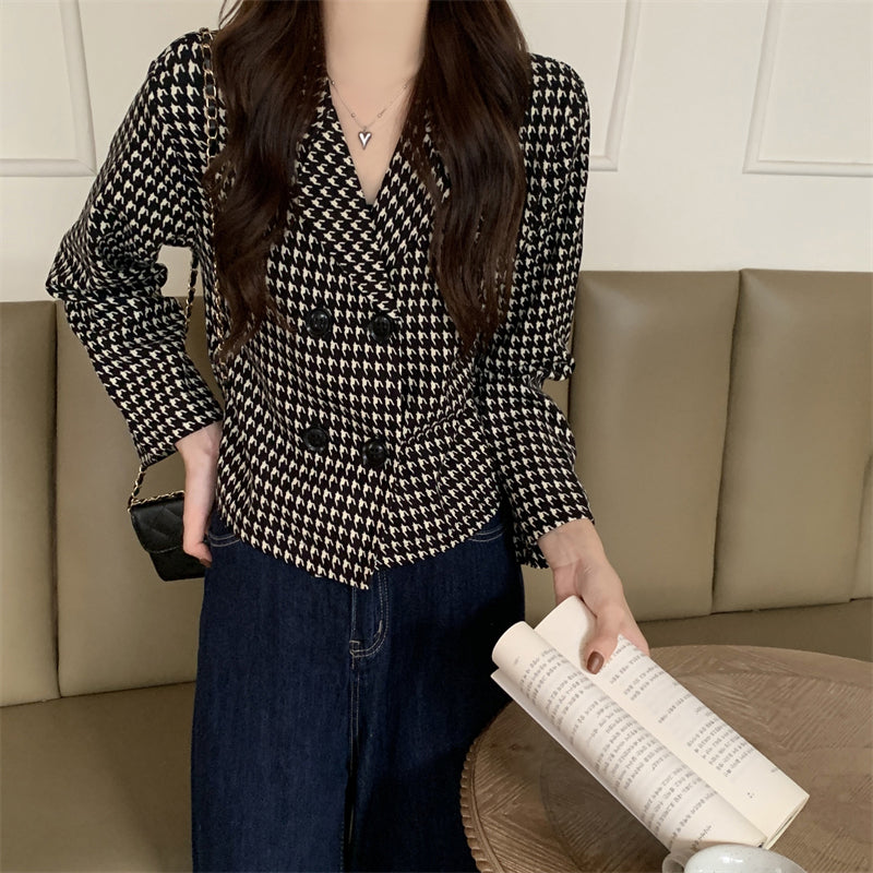 Notched Plaid Pattern Blazer Jacket - Y2K Aesthetic Layering for Chic Coquette Style