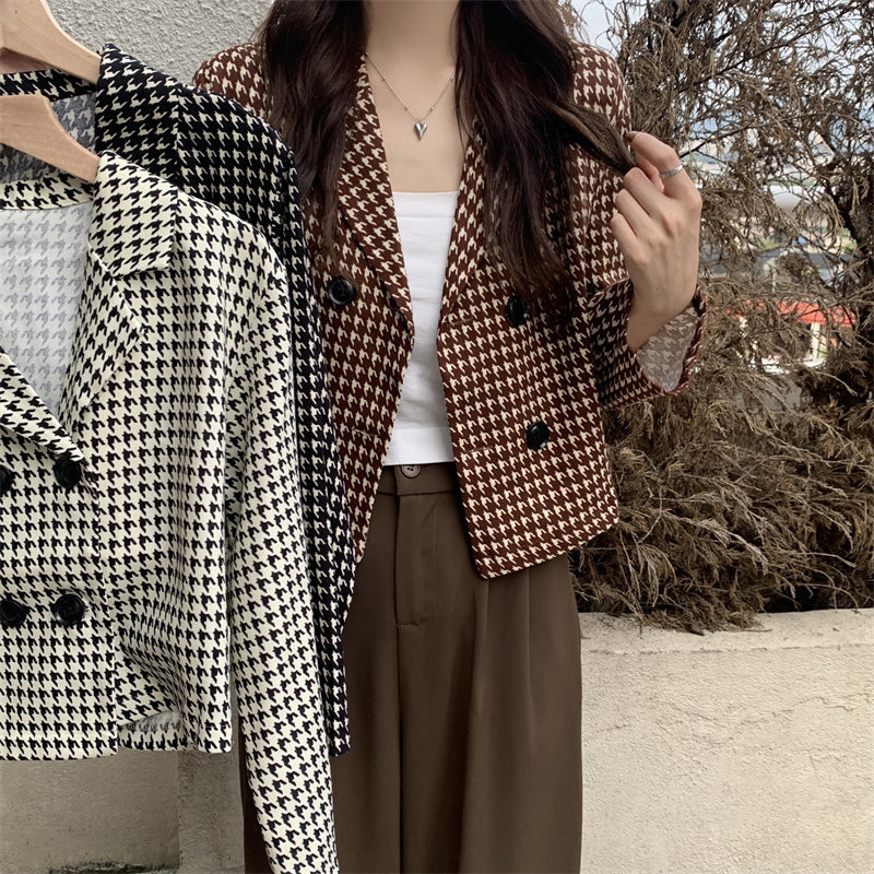 Notched Plaid Pattern Blazer Jacket - Y2K Aesthetic Layering for Chic Coquette Style