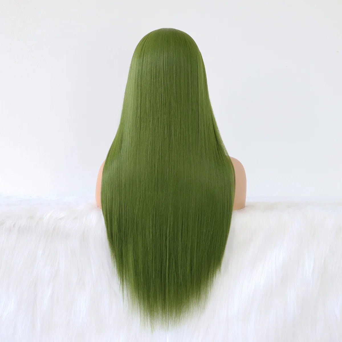 Olive Green Y2K Straight Wig for Aesthetic Looks and Trendy Fashion Styles