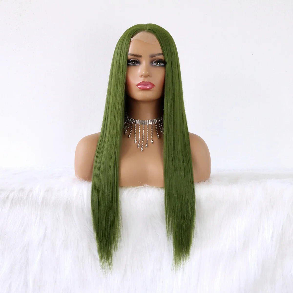 Olive Green Y2K Straight Wig for Aesthetic Looks and Trendy Fashion Styles