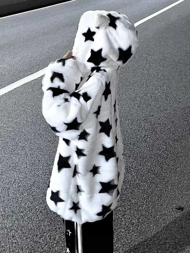 Oversized Fluffy Star Hoodie in Y2K Style - Comfy and Cute for Aesthetic Outfits