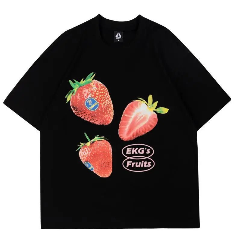 Oversized Strawberry Graphic Tee - Y2K Aesthetic Cute Top for Comfy Casual Outfits