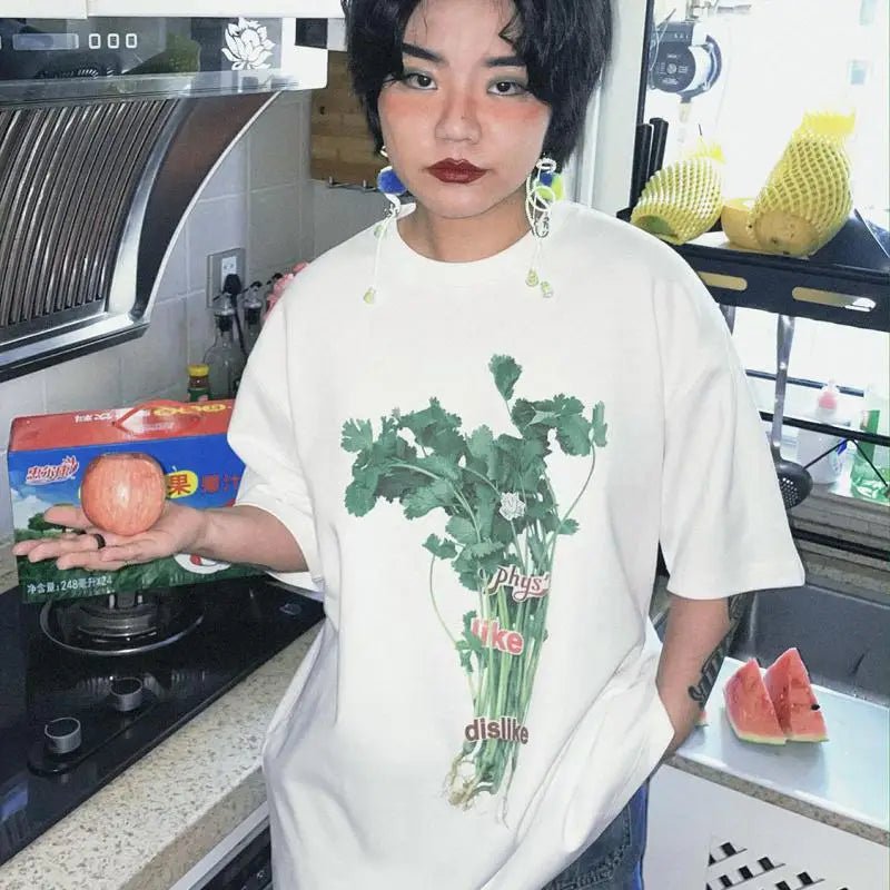 Oversized Y2K Herb Print T-Shirt for Trendy Coquette and Grunge Aesthetic Outfits