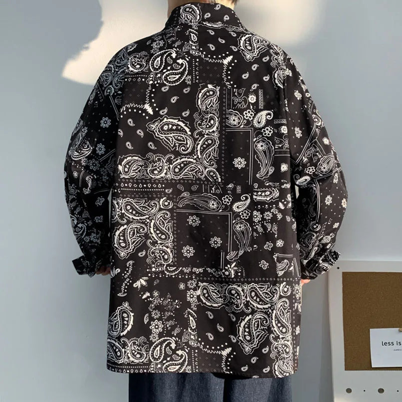 Oversized Y2K Paisley Pattern Shirt - Trendy Grunge Aesthetic Top for Effortless Style