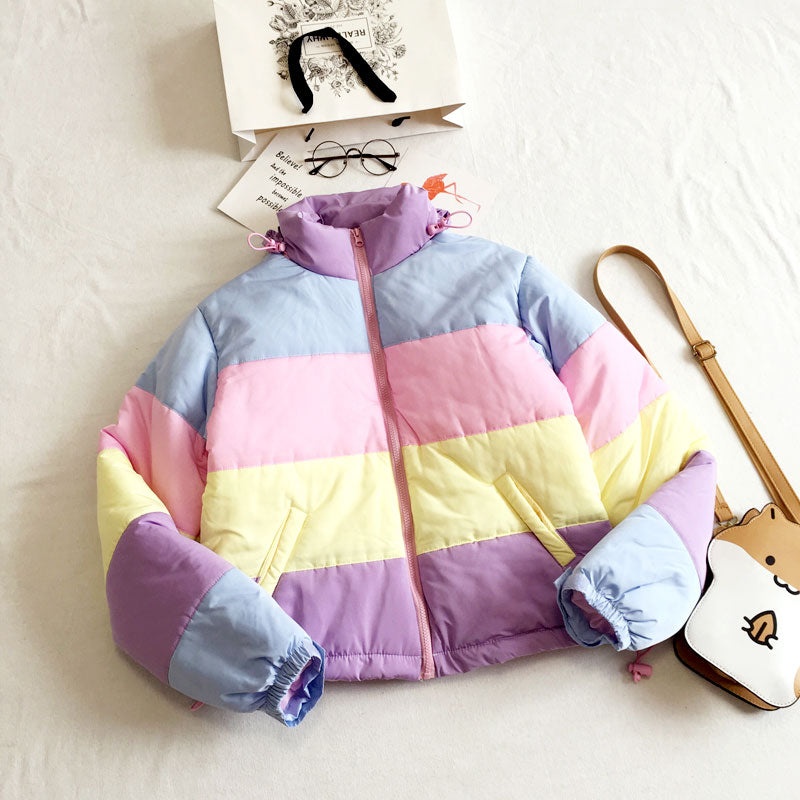 Oversized Y2K Rainbow Parka Coat for Cozy Aesthetic Outfits and Street Style