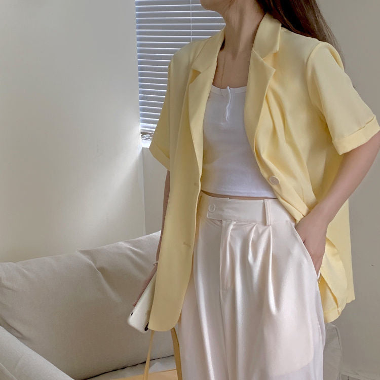 Pastel Aesthetic Loose Short Sleeve Blazer for Y2K Fashion and Coquette Style