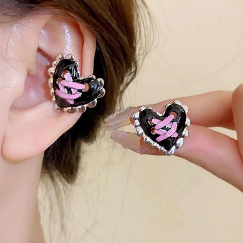 Pastel Goth Heart Corset Earrings - Y2K Aesthetic Jewelry for Unique Style