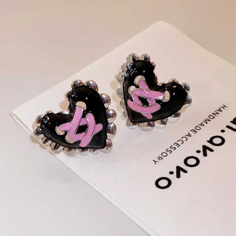 Pastel Goth Heart Corset Earrings - Y2K Aesthetic Jewelry for Unique Style