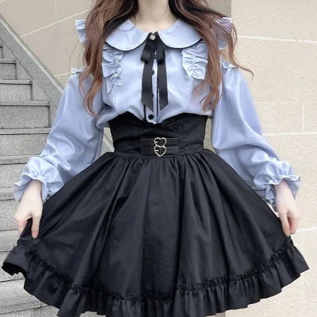 Pastel Goth Y2K Aesthetic Outfit Set - Cute Shirt & Cargo Skirt Combo