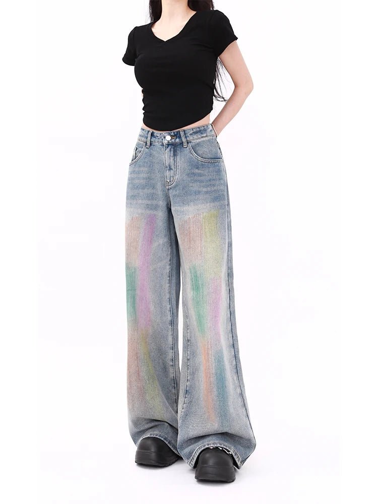 Pastel Gradient Y2K Baggy Jeans for a Trendy Coquette Aesthetic Look