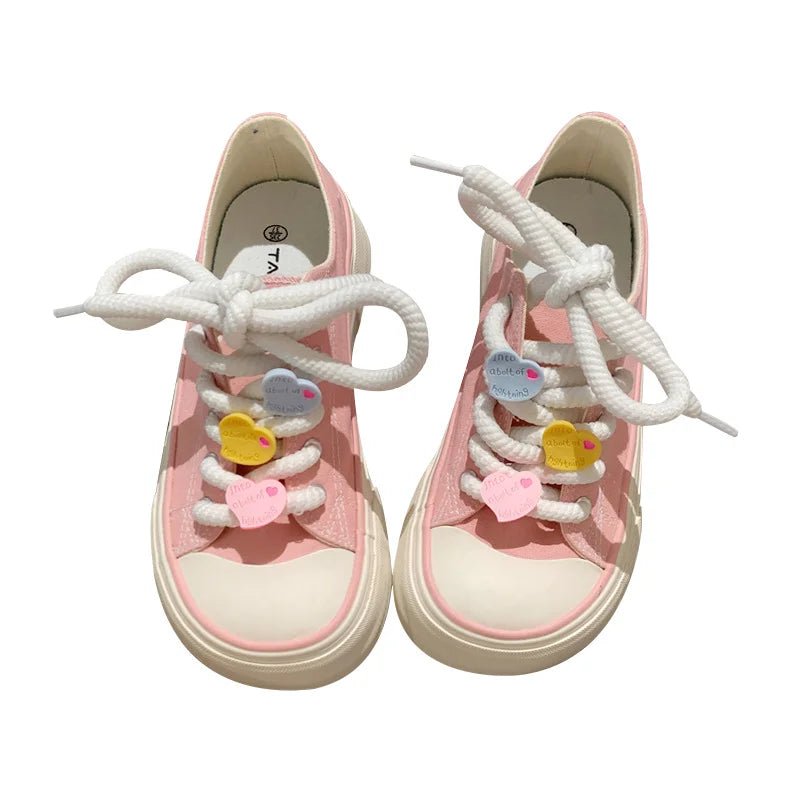 Pastel Heart Charm Sneakers - Y2K Aesthetic Cute Sneakers for Coquette and Soft Girl Styles