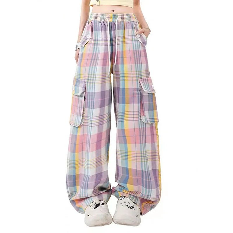 Pastel Plaid Cargo Pants for Y2K Aesthetic and Coquette Style Outfits