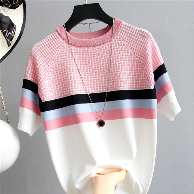 Pastel Plaid Stripe Shirt - Y2K Aesthetic Cute Top for Coquette and Grunge Styles