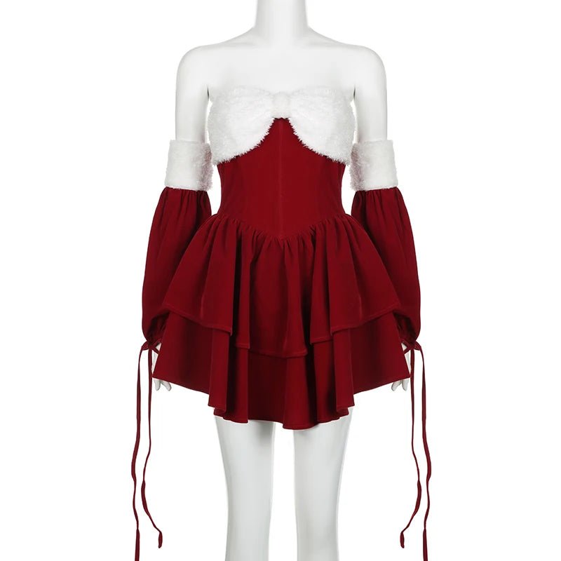 Patchwork Red Mini Dress - Y2K Aesthetic Cute Dress for Coquette and Grunge Styles