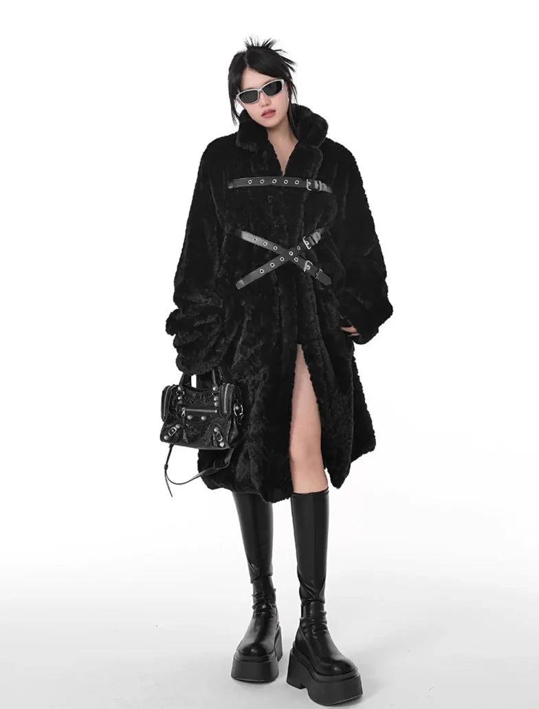 Punk Aesthetic Faux Fur Coat for Edgy Fashion Lovers and Grunge Style Enthusiasts