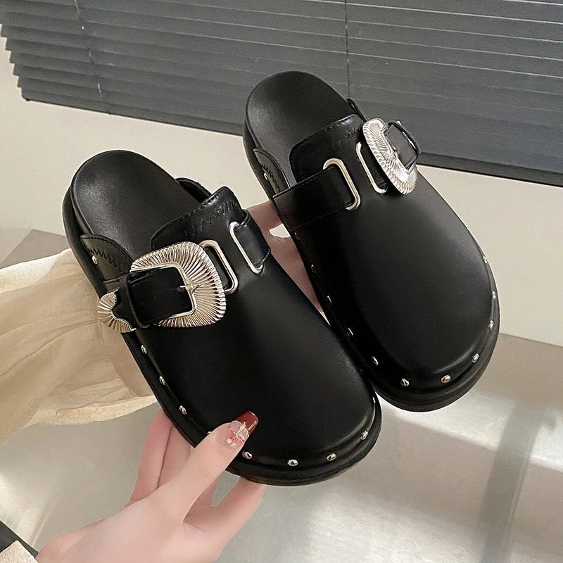 Punk Aesthetic Leather Slippers for Edgy Style and Comfy Everyday Wear