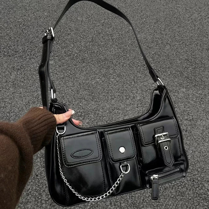 Punk Chains Shoulder Bag - Edgy Grunge Aesthetic Accessory for Y2K Fashion Lovers