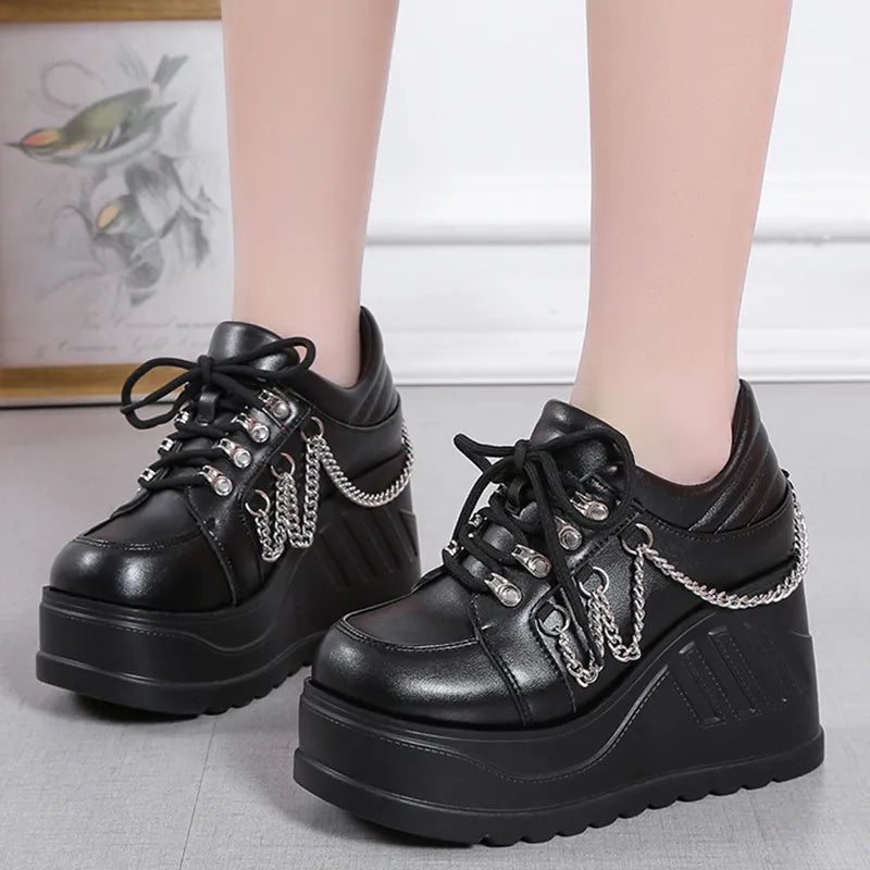 Punk Gothic Chain-Embellished Shoes for Edgy Y2K and Grunge Aesthetic Outfits