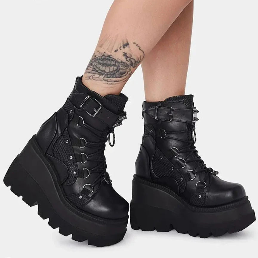 Punk High Platform Ankle Boots for Y2K Aesthetic and Grunge Style Outfits