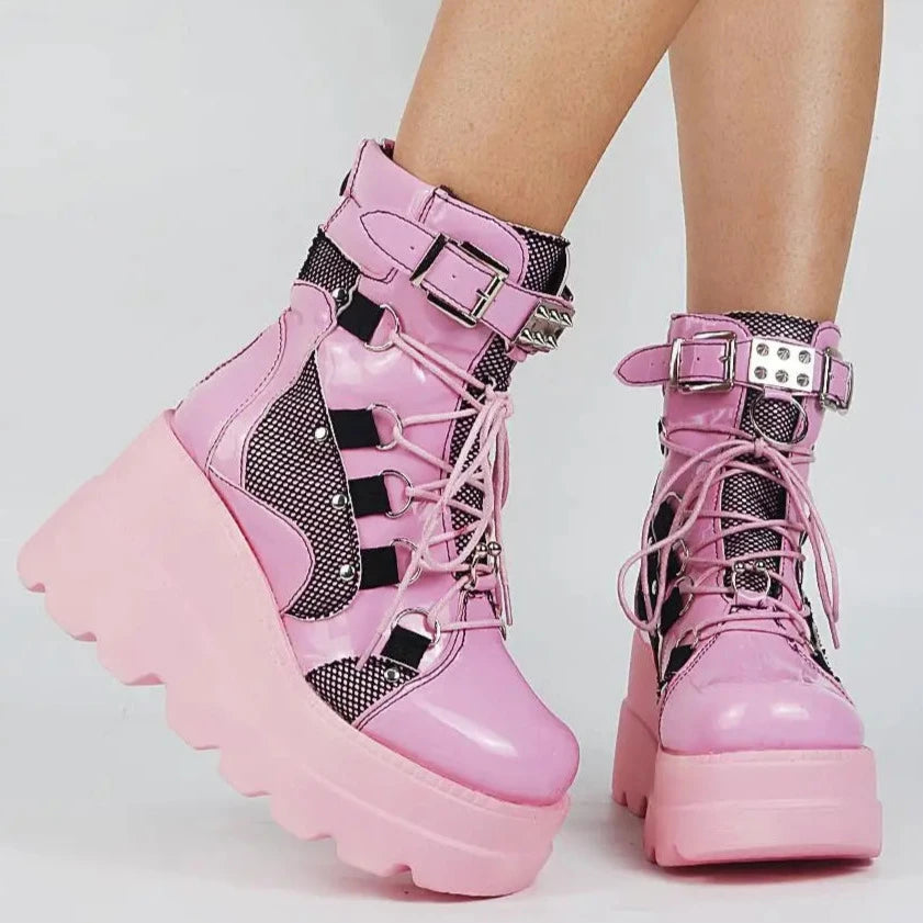 Punk High Platform Ankle Boots for Y2K Aesthetic and Grunge Style Outfits