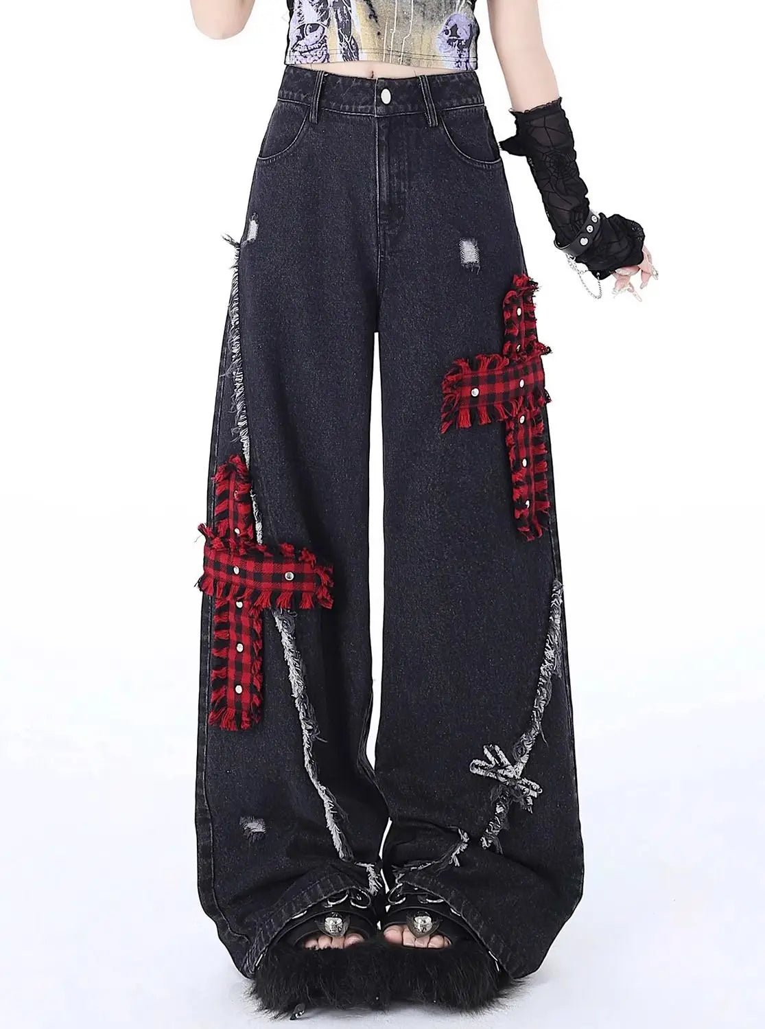 Punk Hole Wide Leg Jeans - Y2K Grunge Style for Edgy Aesthetic Outfits