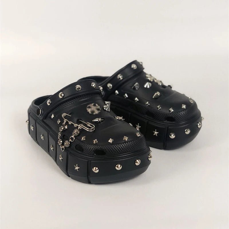 Punk Rivet Platform Slippers for Edgy Aesthetic and Grunge Style Fashion Lovers