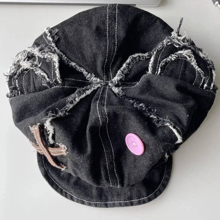 Punk Vintage Button Hat for Y2K Aesthetic and Grunge Style Outfits