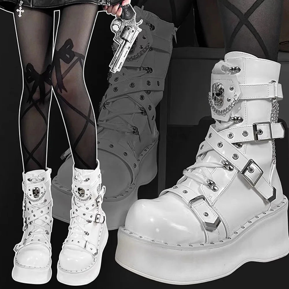 Punk Y2K Platform Boots for Edgy Aesthetic Outfits and Grunge Style Fashion