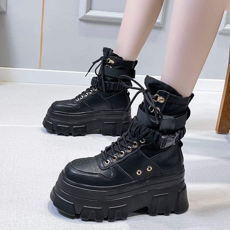 Punk Y2K Platform Motorcycle Boots for Edgy Grunge Aesthetic Outfits