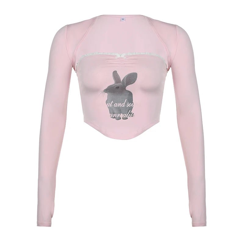 Rabbit Print Y2K Crop Top Set - Cute Coquette Aesthetic Outfit for Trendy Looks