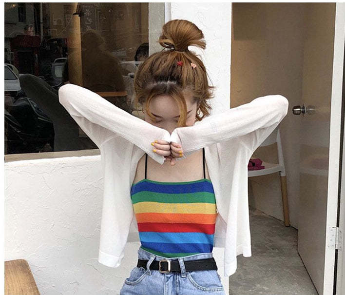 Rainbow Striped Y2K Aesthetic Sexy Skinny Camisole Tank Top for Trendy Outfits