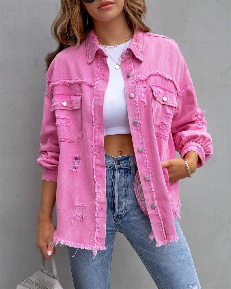 Raw-Edged Denim Jacket: Y2K Grunge Style for Aesthetic Outfits and Vintage Vibes